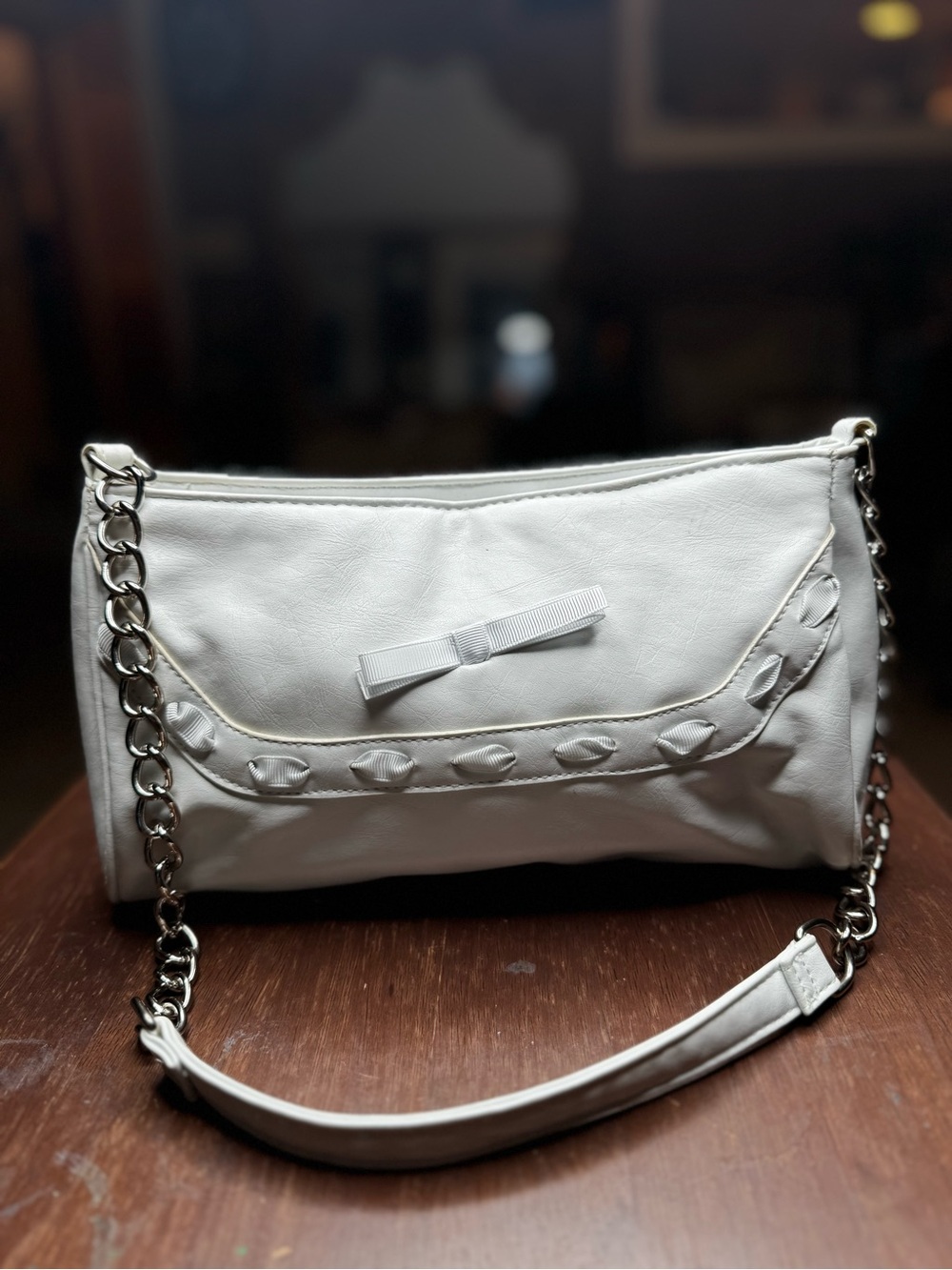 Y2K Payless White Bow Chain Shoulder Bag Coquette Mini Purse - Picture 2 of 6